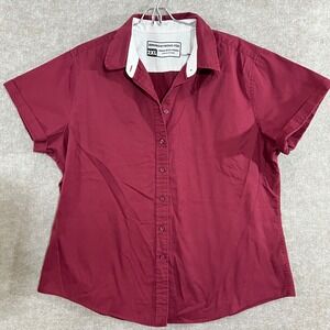Androgynous Fox Button Up Shirt Unisex 2XL Maroon Short Sleeve Gender Neutral